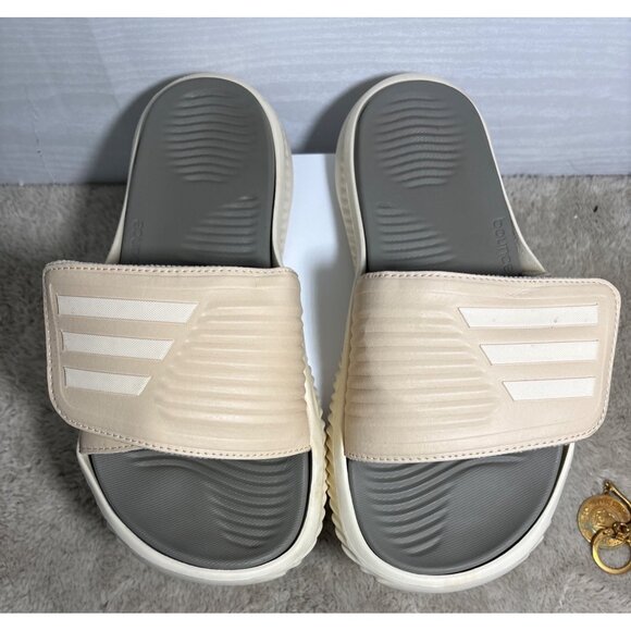 Adidas Alphabounce Slide 2.0 Sandals Cushioned Sole Beige Olive Men 5 Women 6 - Picture 3 of 12